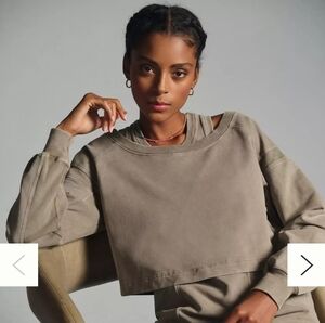 Anthropologie Daily Practice Boatneck Cropped Pullover Sweatshirt